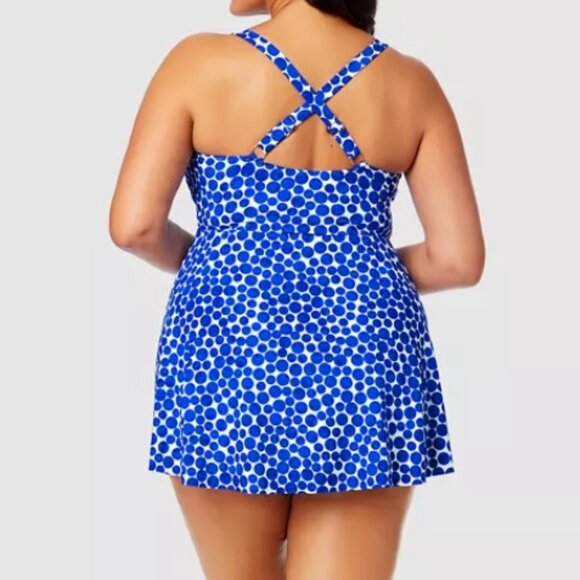 NEW! Anne Cole Blue White Dot Print Surplice One Piece Swimdress Swimsuit NEW! - Picture 2 of 3